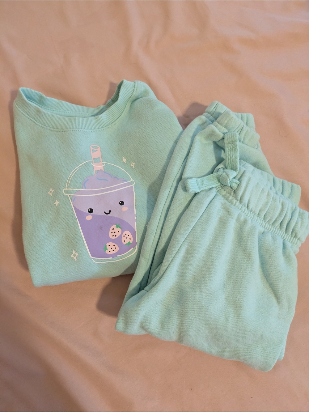 wonder nation Mint Green Bubble Tea Girls Sweatsuit 3T Pastel Matching Set